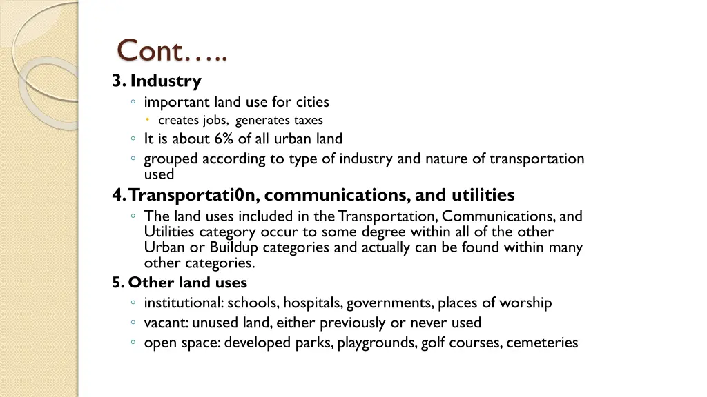 cont 3 industry important land use for cities