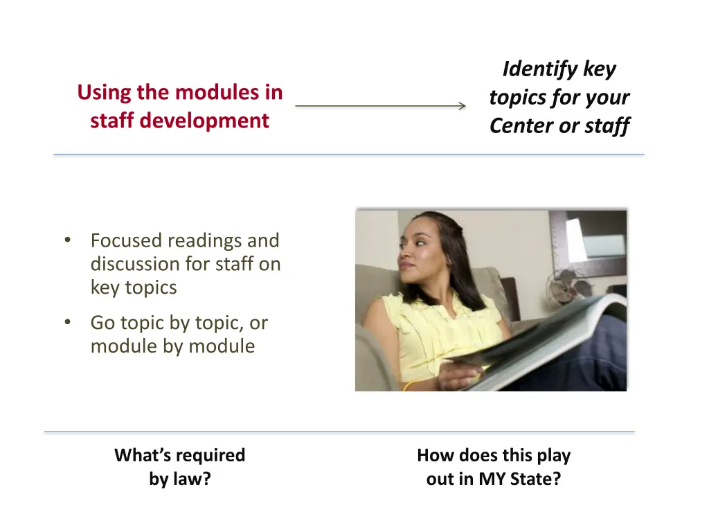 identify key topics for your center or staff