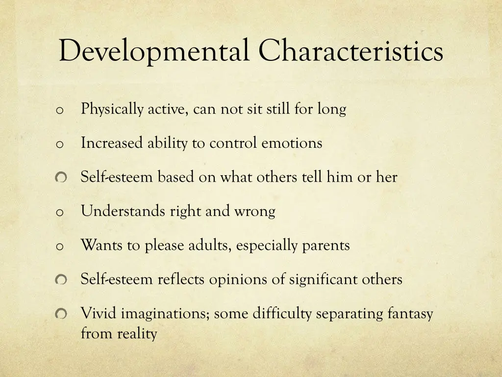 developmental characteristics