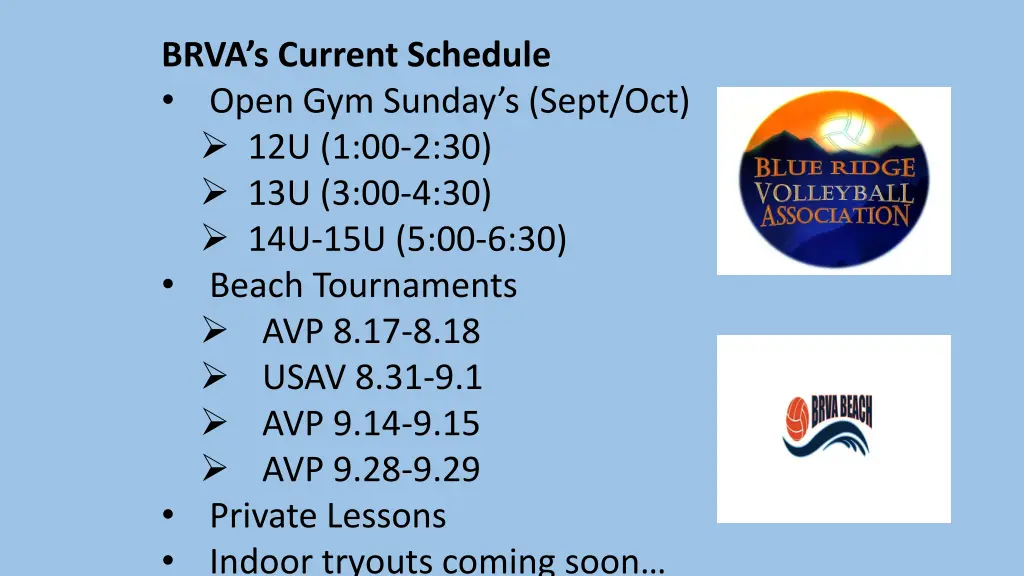 brva s current schedule open gym sunday s sept