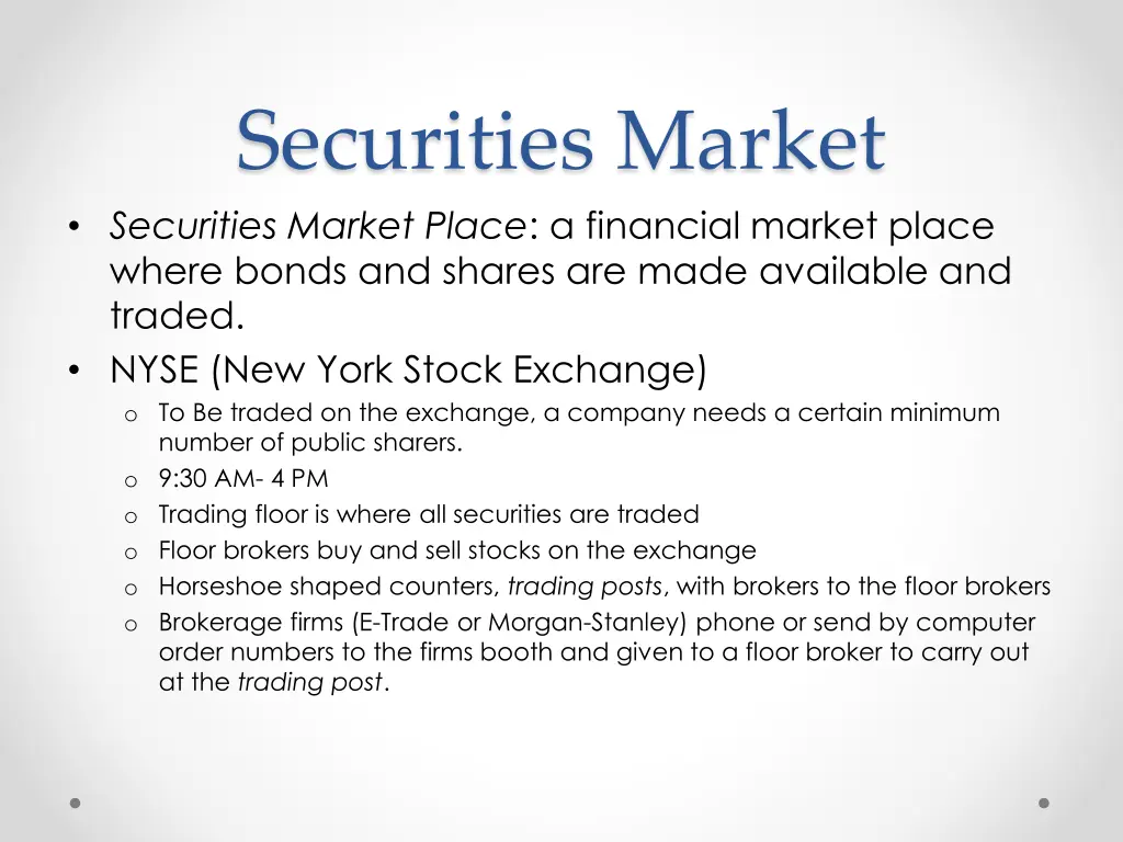 securities market securities market place