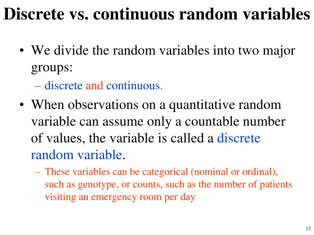 discrete vs continuous random variables