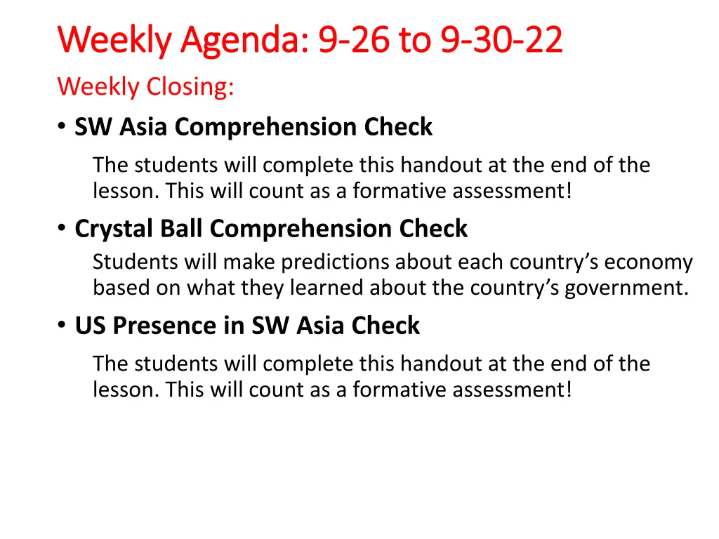 weekly agenda weekly agenda 9 9 26 to 9 weekly