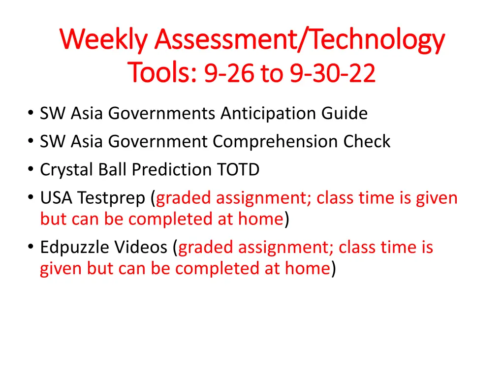 weekly assessment technology weekly assessment