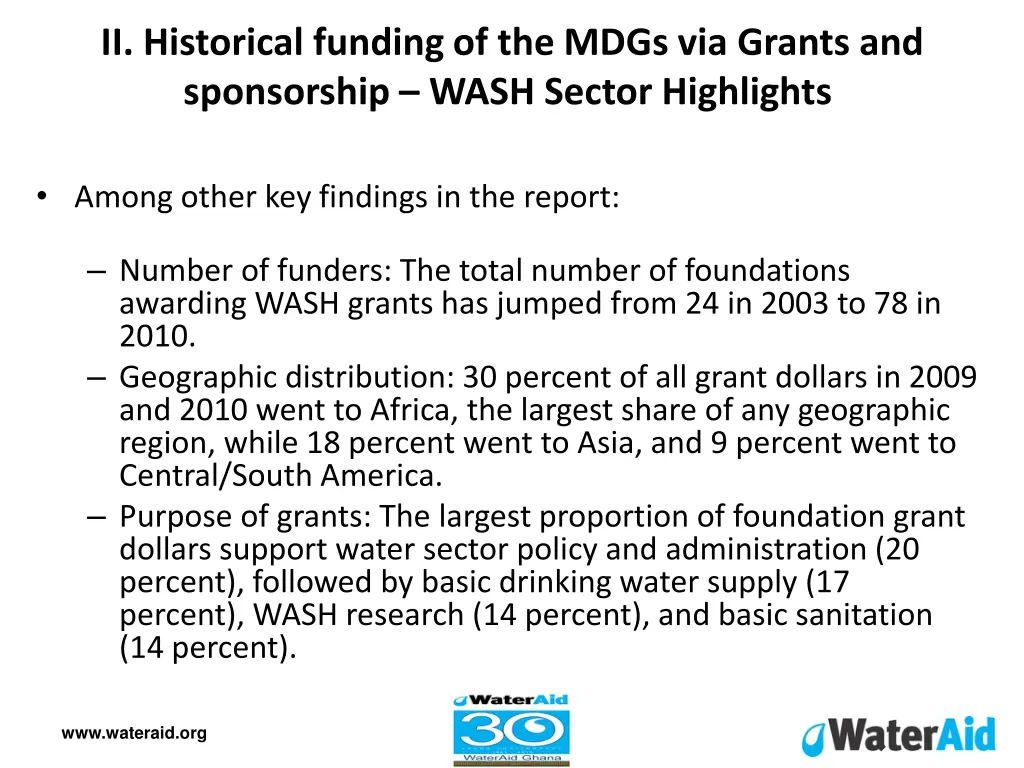 ii historical funding of the mdgs via grants 1