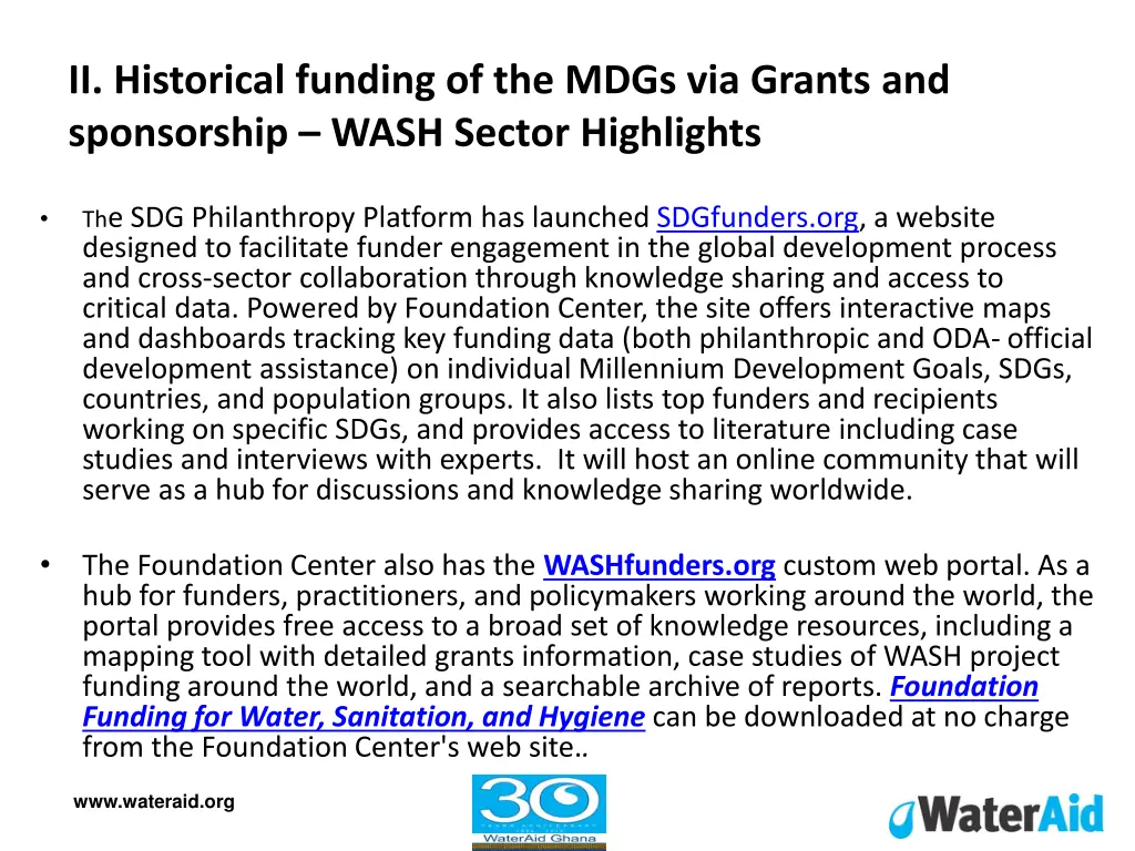 ii historical funding of the mdgs via grants 4