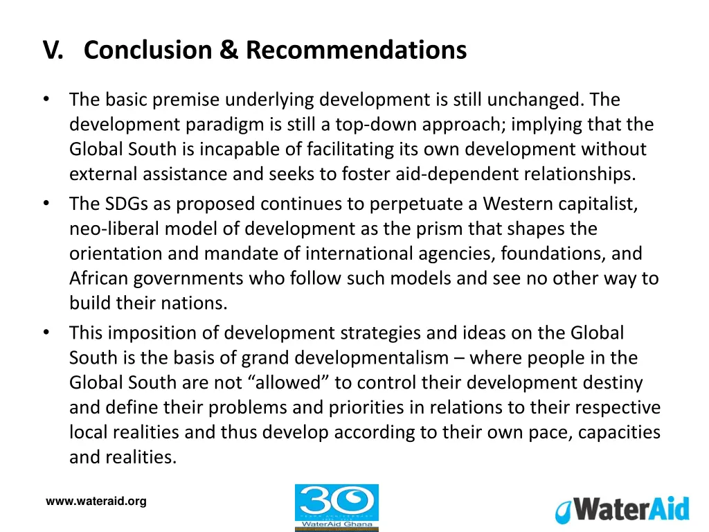 v conclusion recommendations