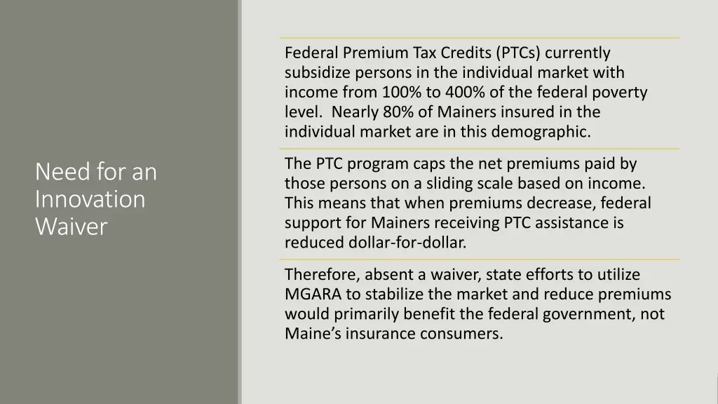 federal premium tax credits ptcs currently
