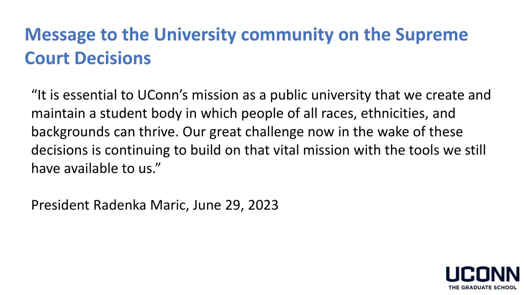 message to the university community