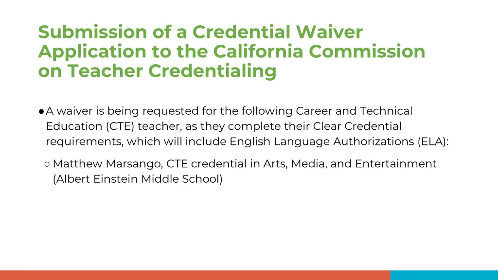submission of a credential waiver application 1