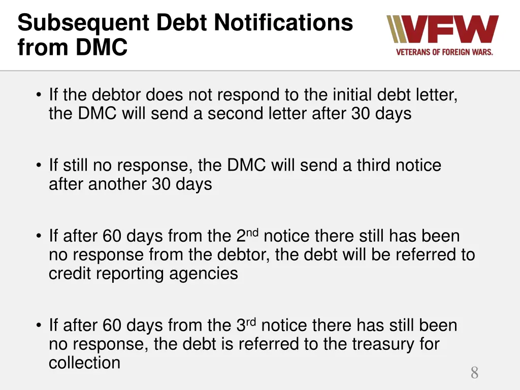 subsequent debt notifications from dmc
