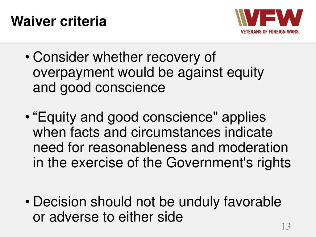 waiver criteria