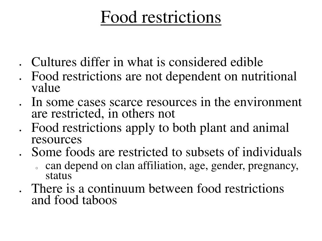 food restrictions