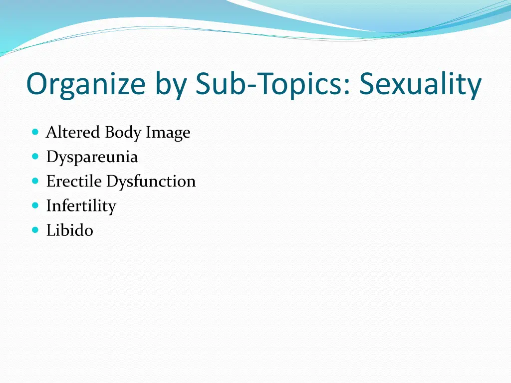 organize by sub topics sexuality
