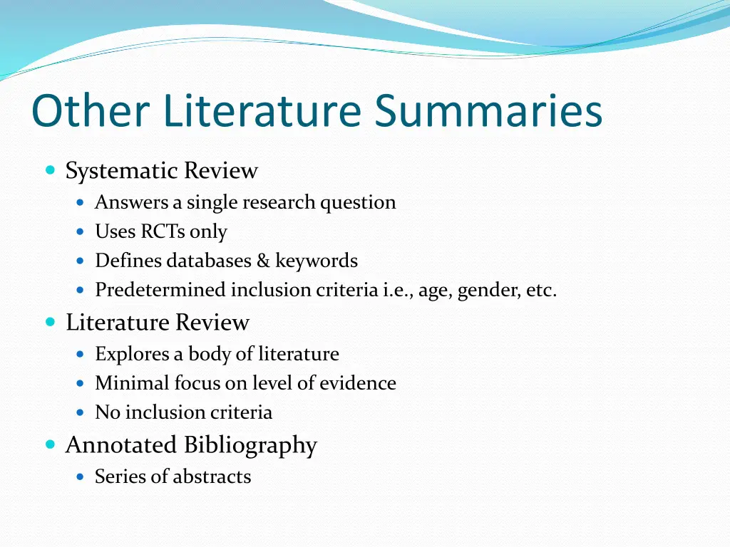 other literature summaries