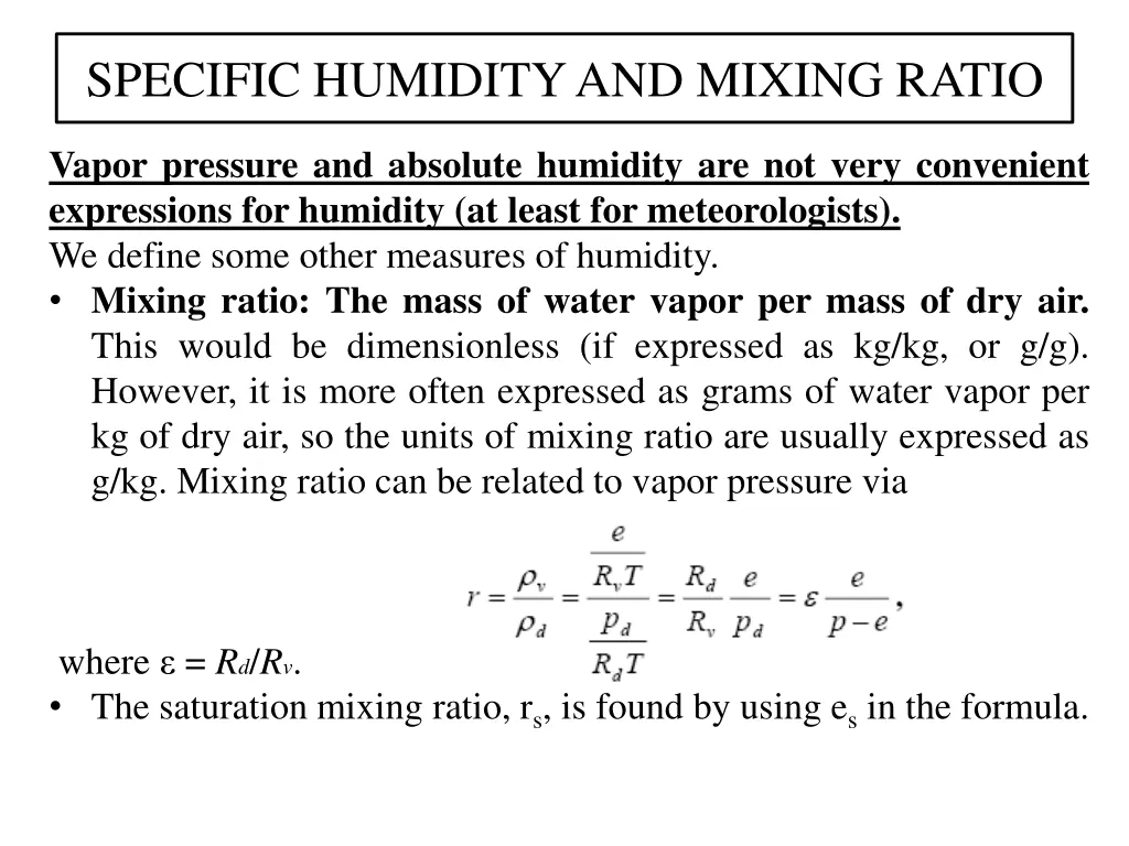 specific humidity and mixing ratio