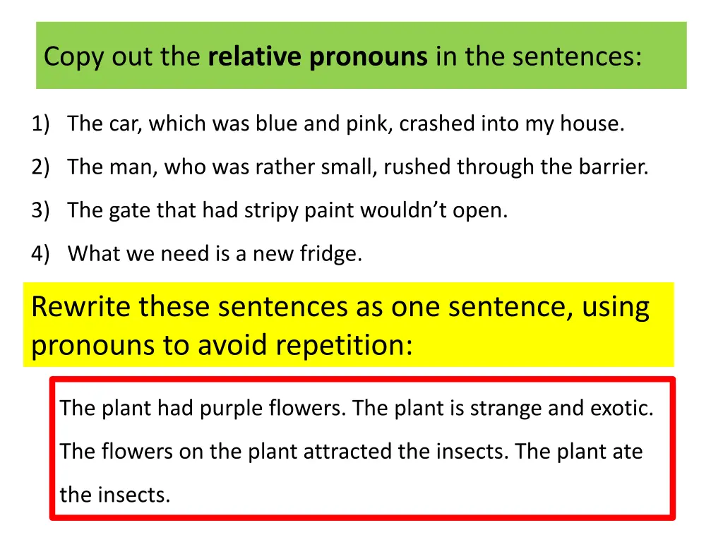 copy out the relative pronouns in the sentences