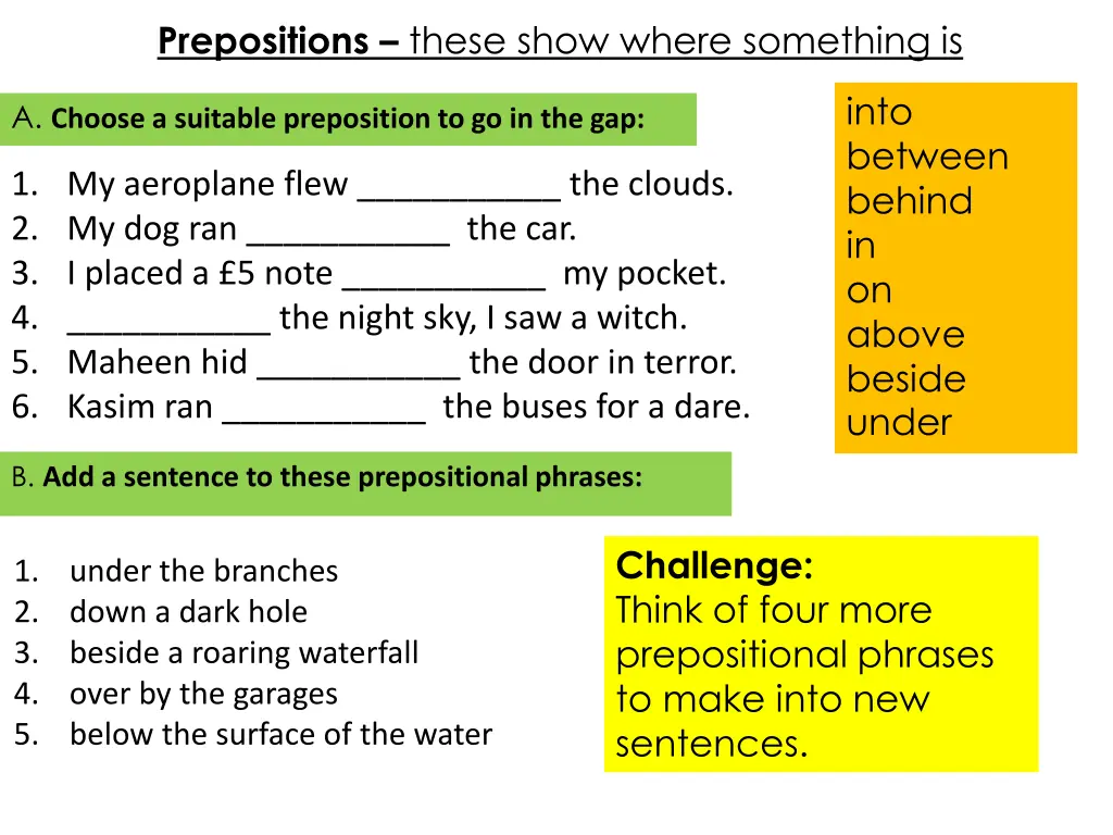 prepositions these show where something is