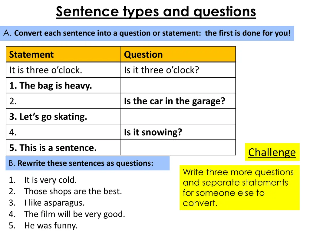sentence types and questions