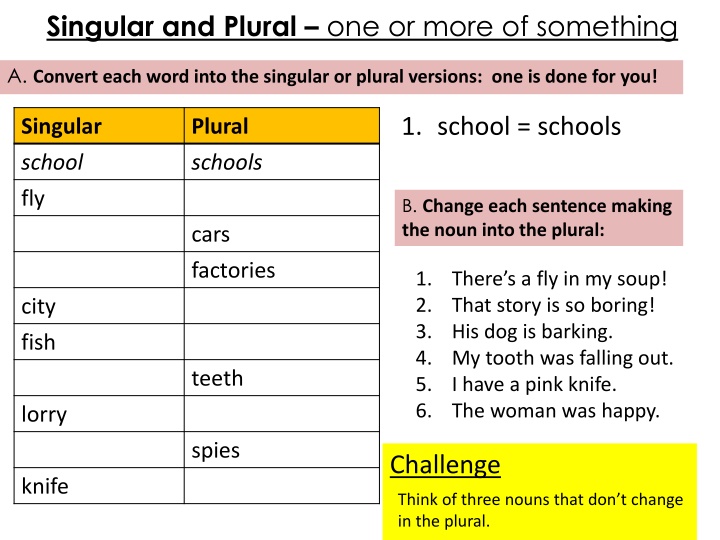 singular and plural one or more of something