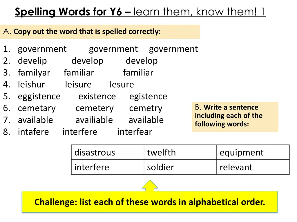 spelling words for y6 learn them know them 1