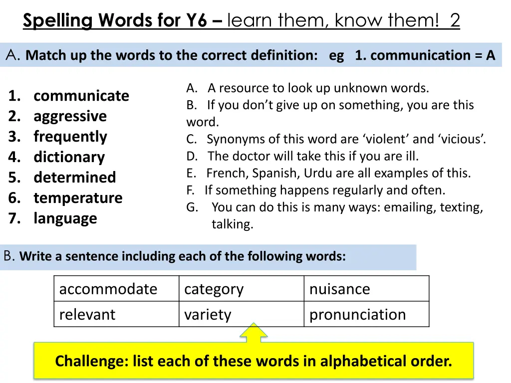 spelling words for y6 learn them know them 2