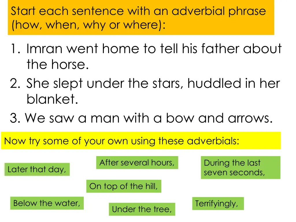 start each sentence with an adverbial phrase