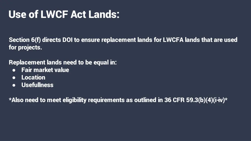 use of lwcf act lands