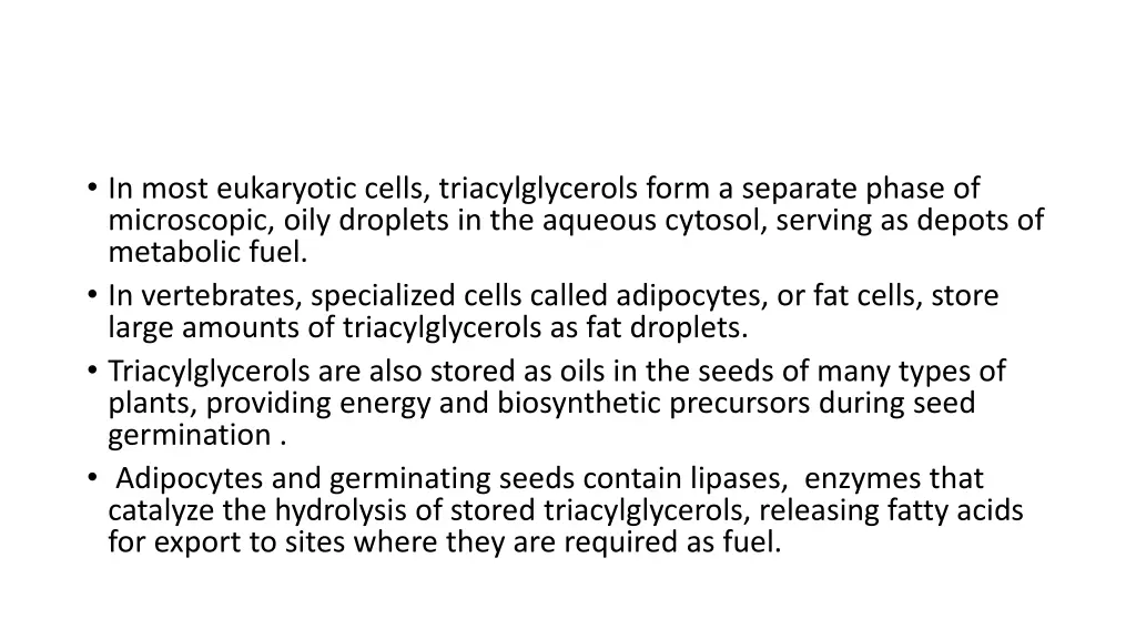 in most eukaryotic cells triacylglycerols form