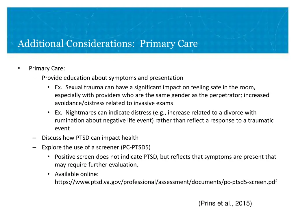 additional considerations primary care