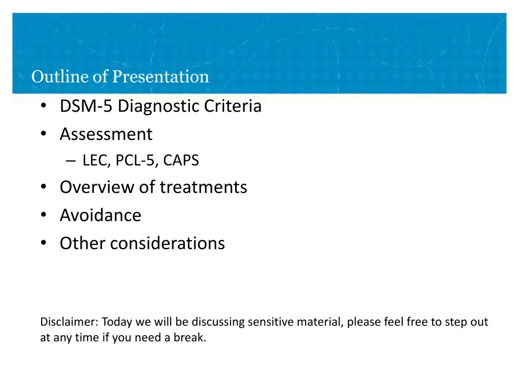 outline of presentation dsm 5 diagnostic criteria