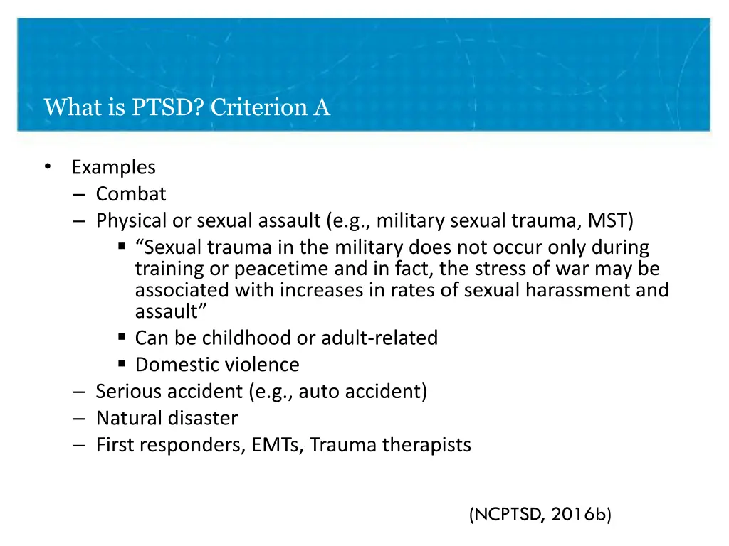 what is ptsd criterion a 1