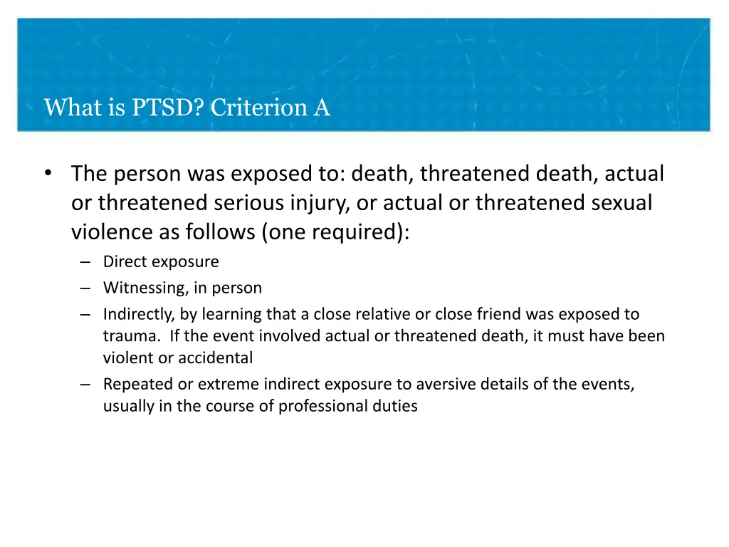 what is ptsd criterion a