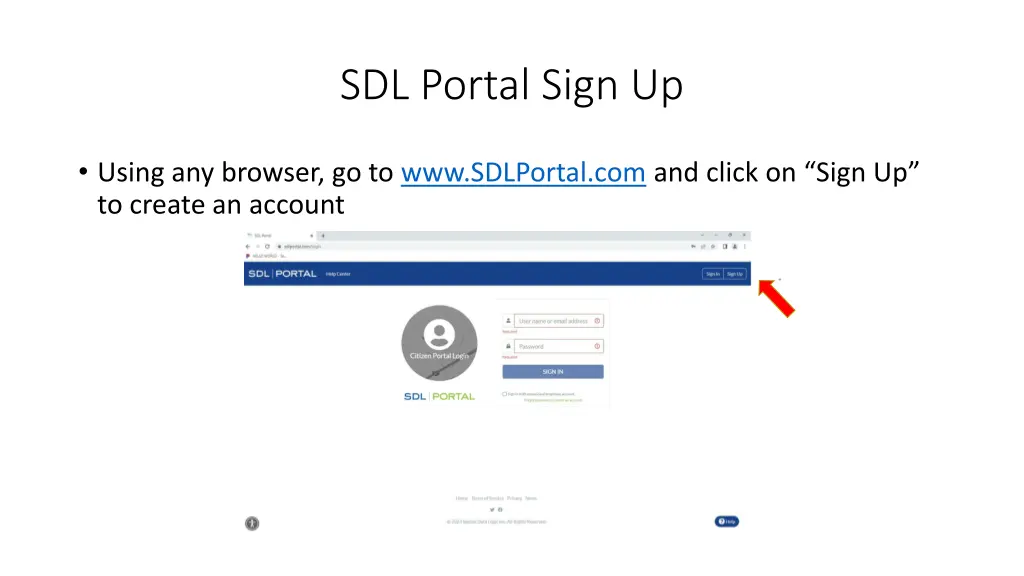 sdl portal sign up