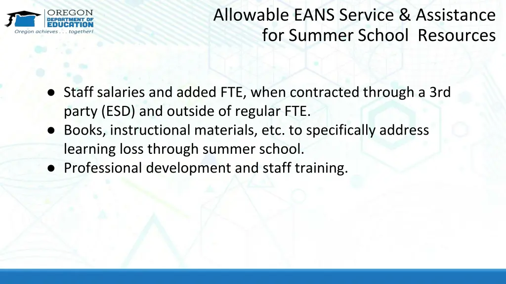 allowable eans service assistance for summer