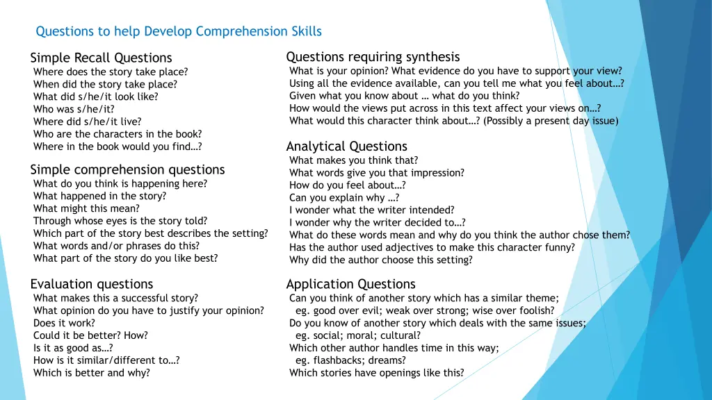 questions to help develop comprehension skills