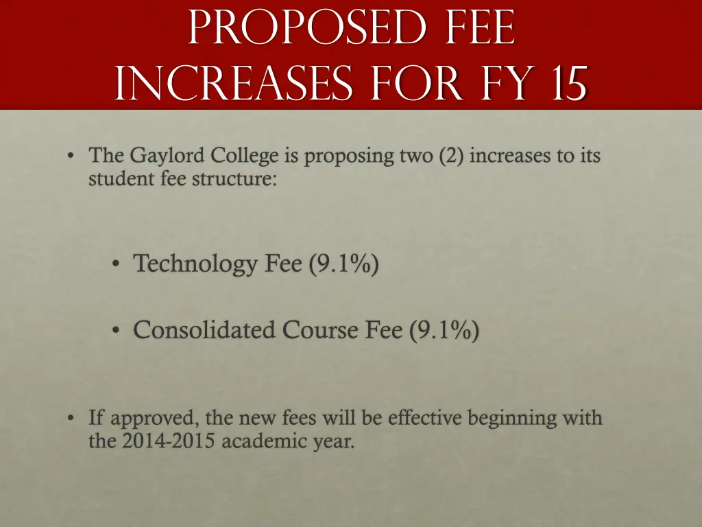 proposed fee increases for fy 15