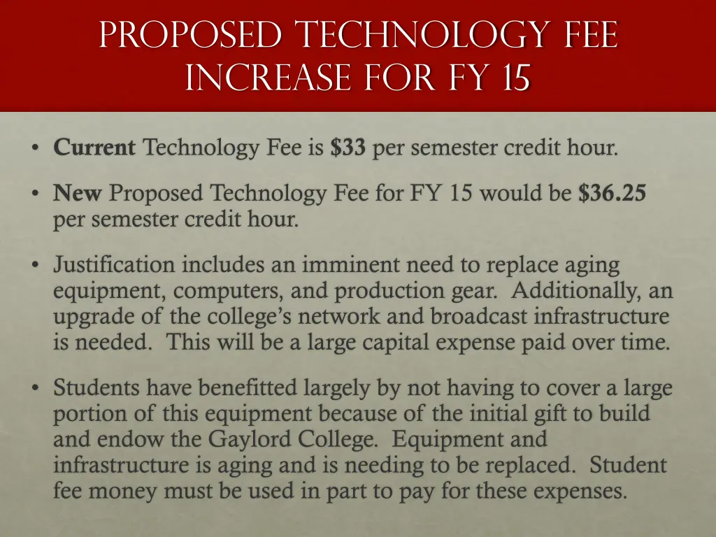 proposed technology fee increase for fy 15