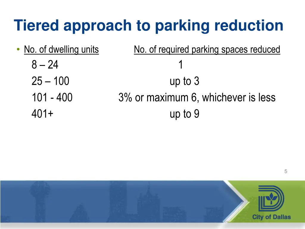tiered approach to parking reduction