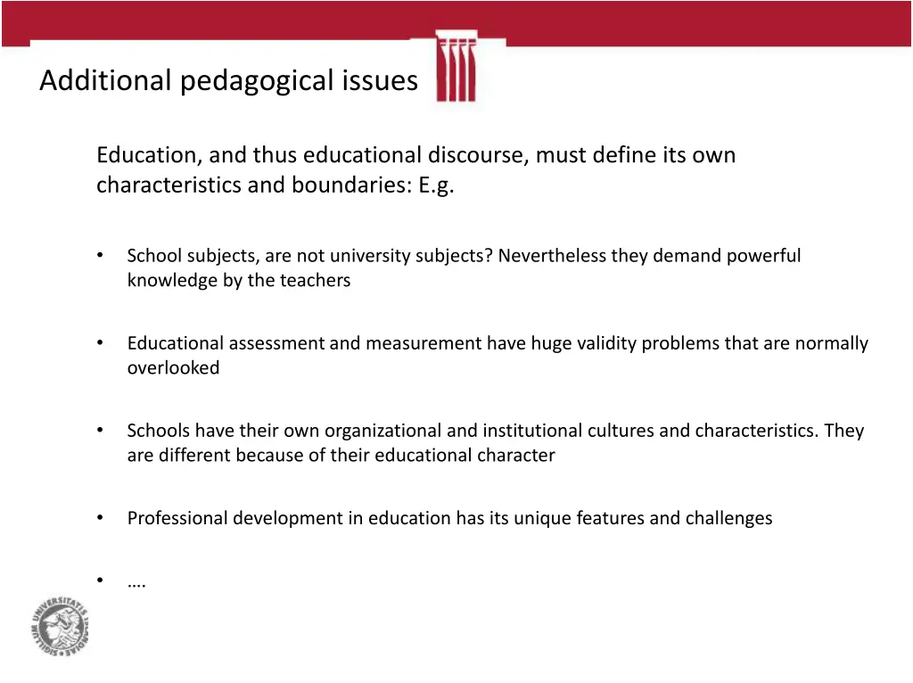 additional pedagogical issues
