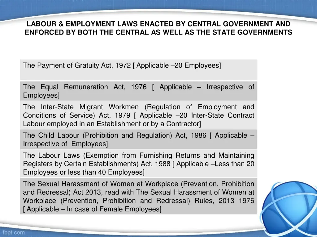 labour employment laws enacted by central 1