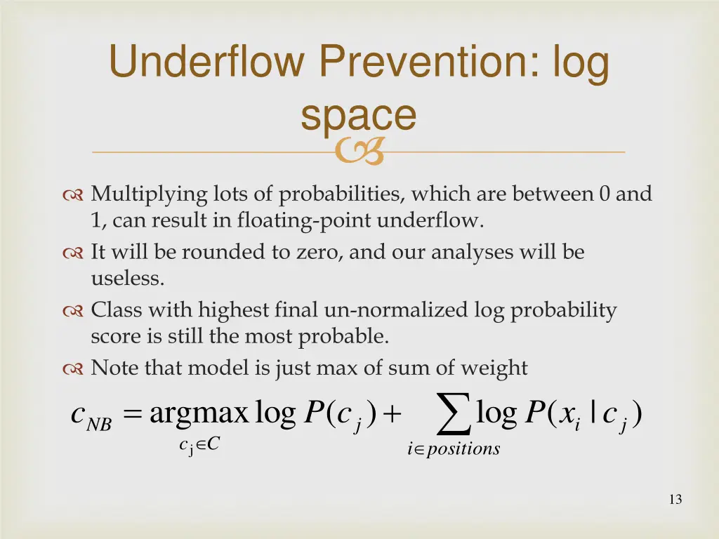 underflow prevention log space