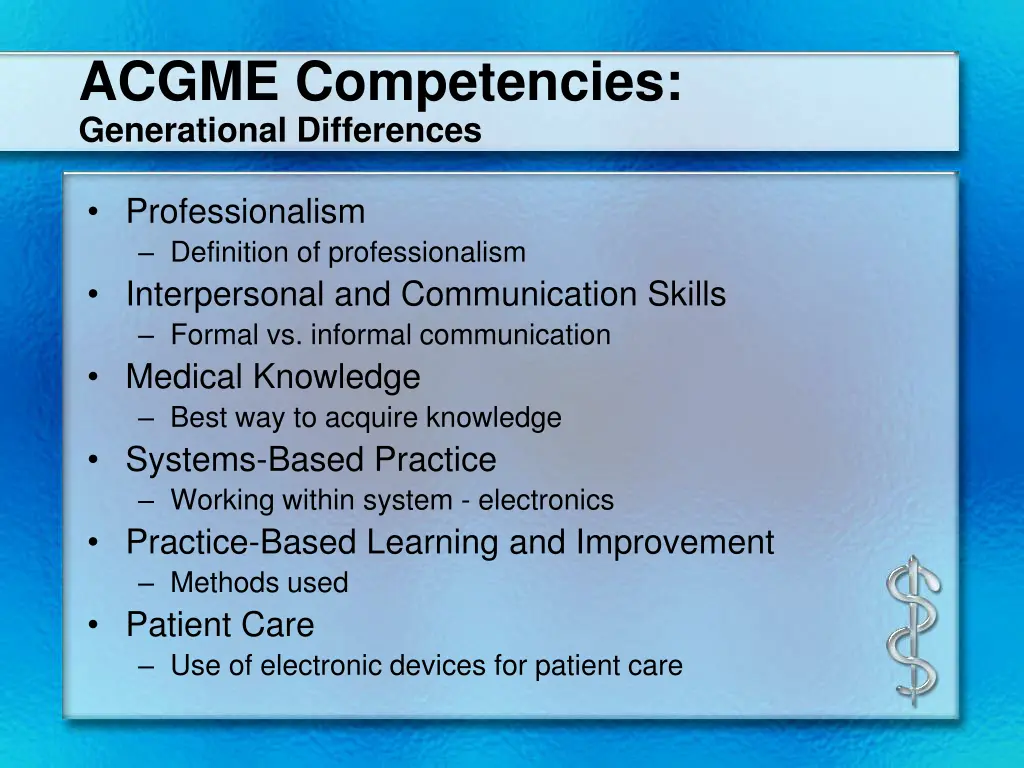 acgme competencies generational differences