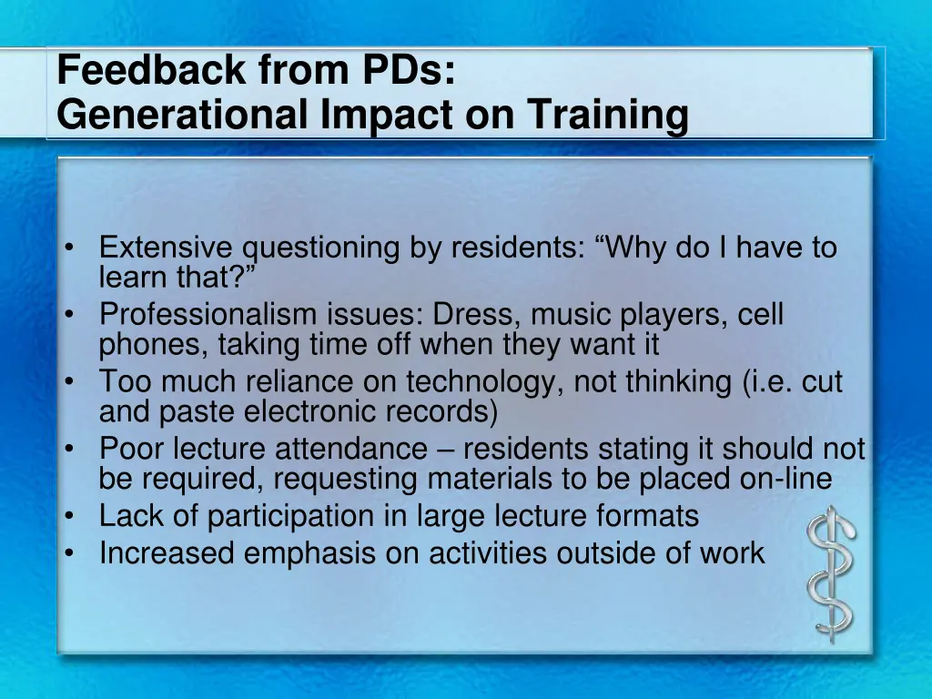 feedback from pds generational impact on training