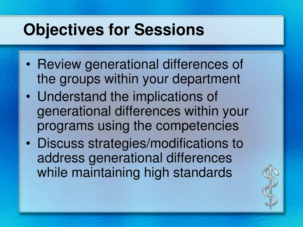 objectives for sessions