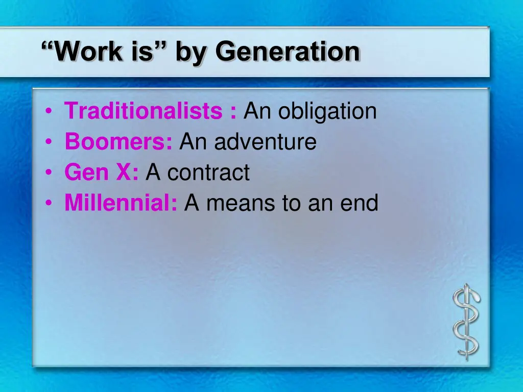 work is by generation