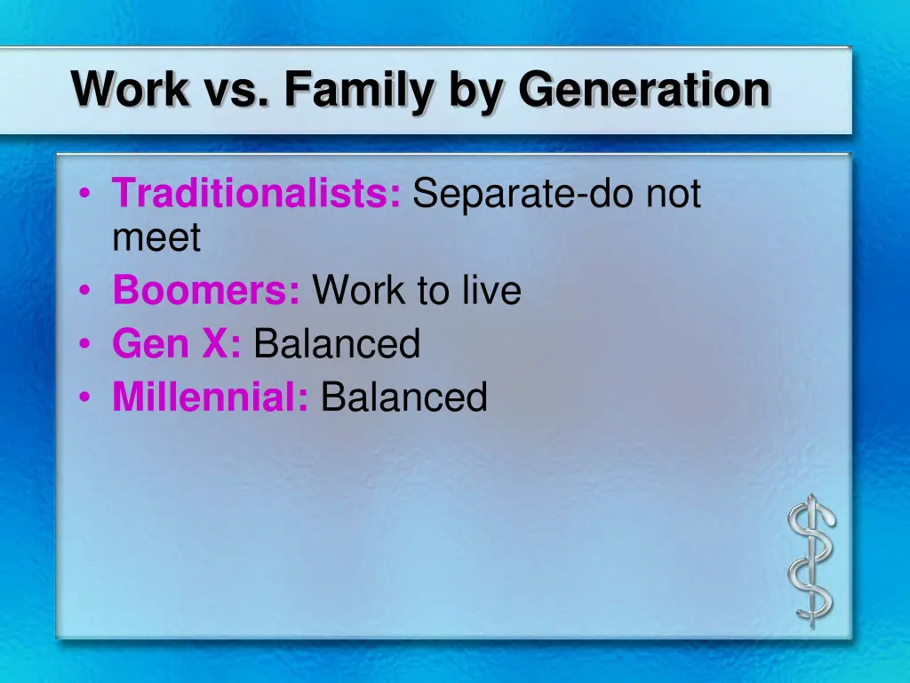 work vs family by generation