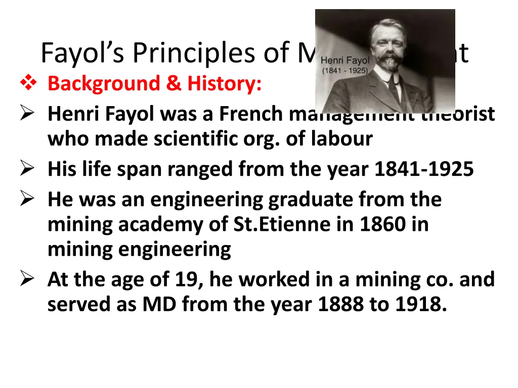 fayol s principles of management background