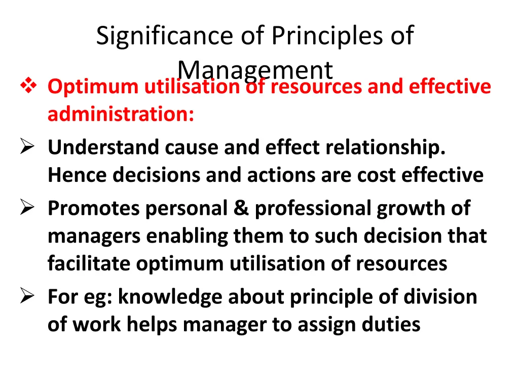 significance of principles of management optimum