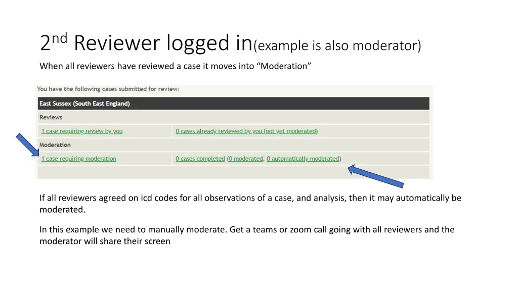 2 nd reviewer logged in example is also moderator